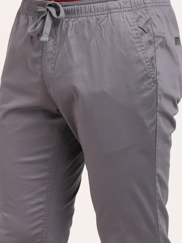 Indian Terrain Men's Comfort Fit Solid Grey Trousers